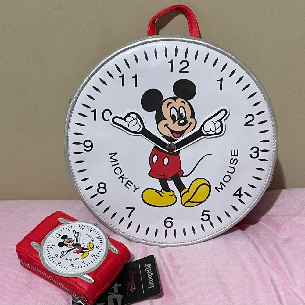 sale! Loungefly Mickey Mouse Vintage Watch  Mini Backpack and wallet set new